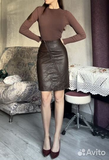 Кожаная юбка длинная