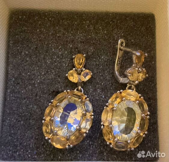 Шикарные сережки с нат цитринами,925