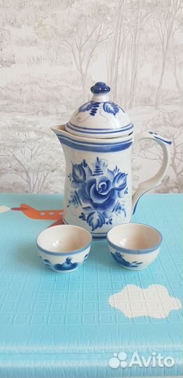 Кувшин чайник гжель с пиалами