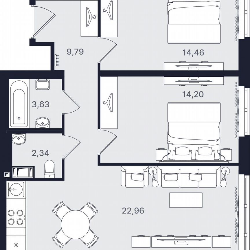 3-к. апартаменты, 67,4 м², 15/24 эт.