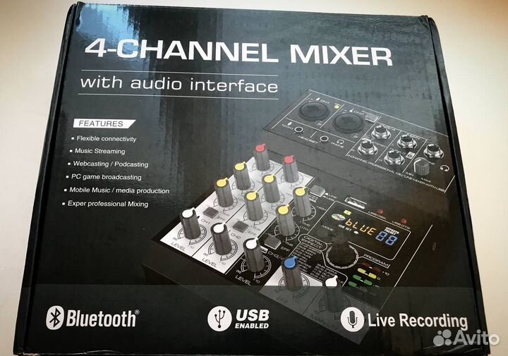 4 канальный микшерный пульт (Bluetooth, USB)