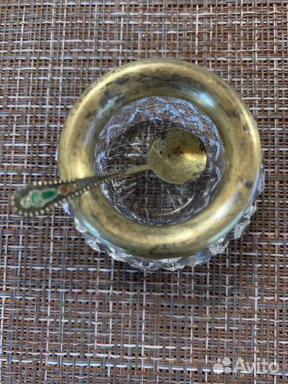 Солонка хрустальная СССР с серебряным ободком