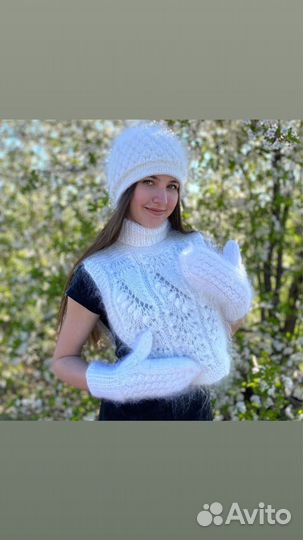 Шапка пуховая женская Варежки пуховые