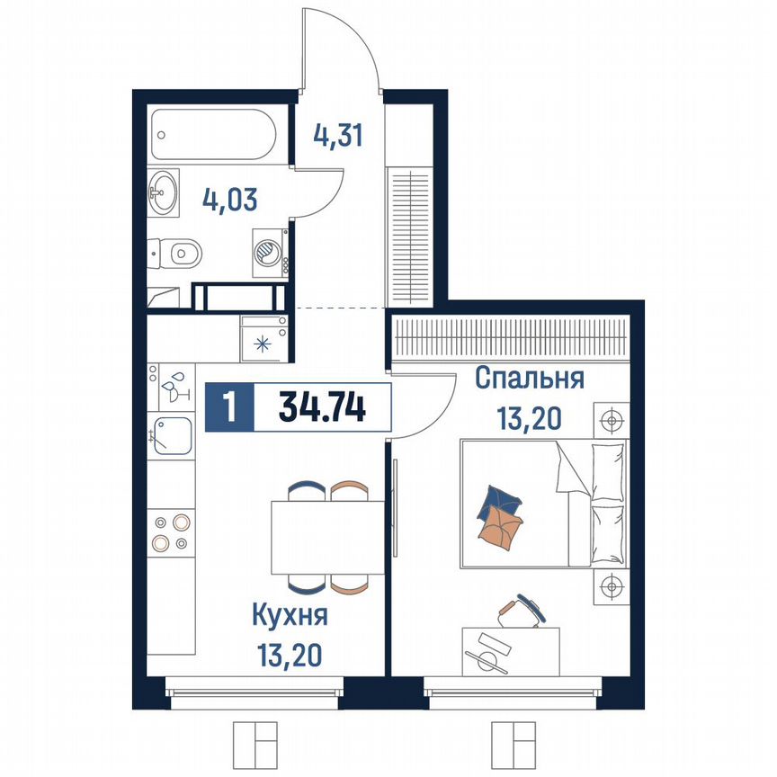 1-к. квартира, 34,7 м², 11/18 эт.