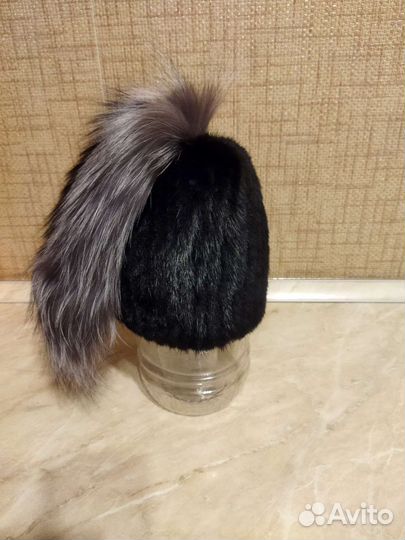 Шапка норковая вязанная женская