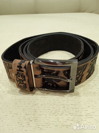 Ремень мужской бежевый с иероглифами р-120 см