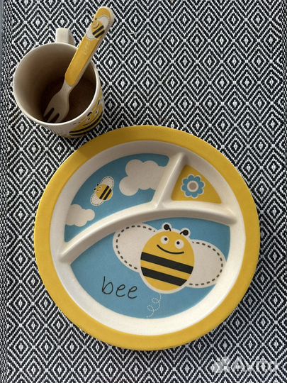 Бамбуковая небъющаяся детская посуда