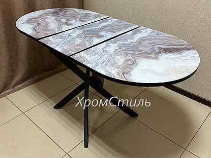 Овальный обеденный раздвижной стол Ежик со стеклом