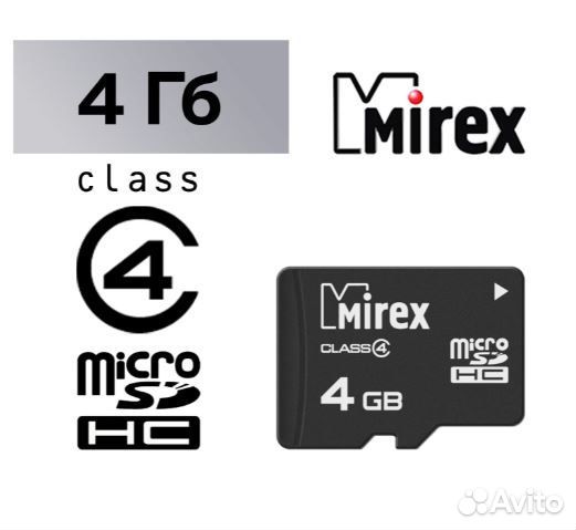 Карта памяти Mirex microSD, 4 Гб, sdhc, класс 4