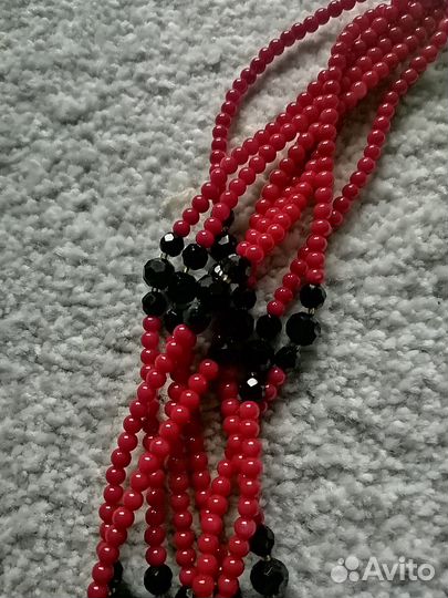 Бусы/колье Коралл, Черный Оникс, Жадеит