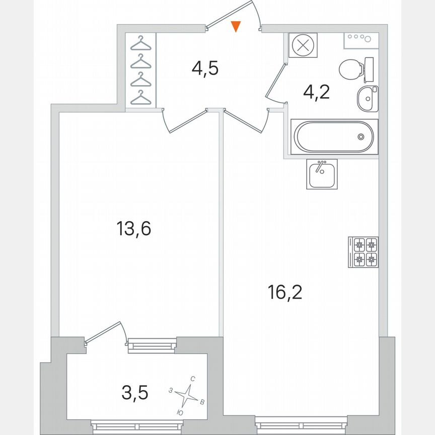 1-к. квартира, 40,3 м², 1/4 эт.