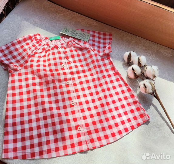 Benetton рубашка детская 116 красная в клетку