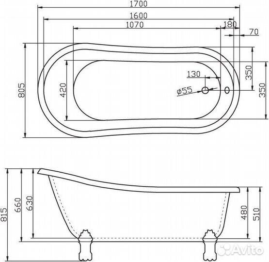 Ванна акриловая belbagno BB04