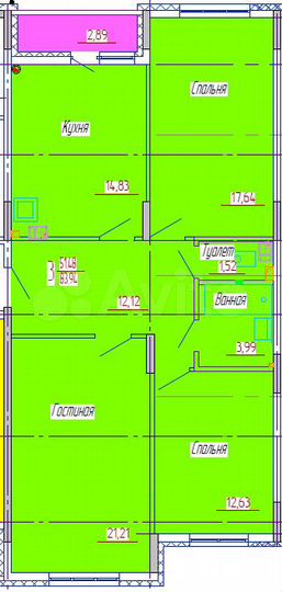 3-к. квартира, 86,8 м², 1/9 эт.