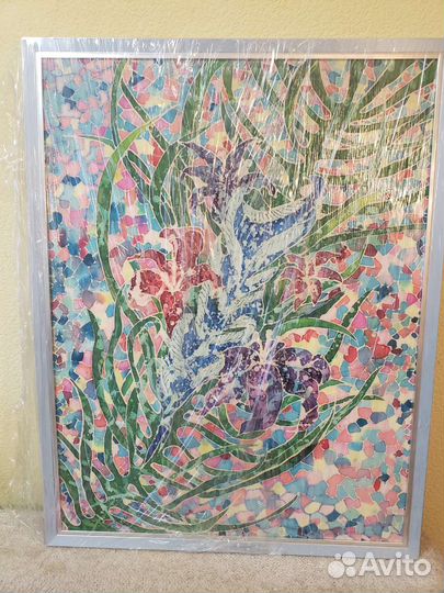 Большая картина батик в раме Лилии 84х65см