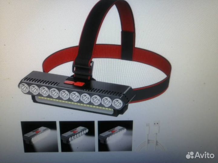 Фонарь налобный 5 диодов от USB