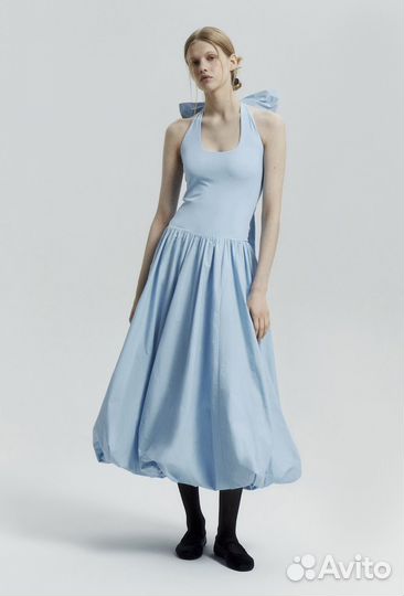 Хлопковое платье с бантом с юбкой балон