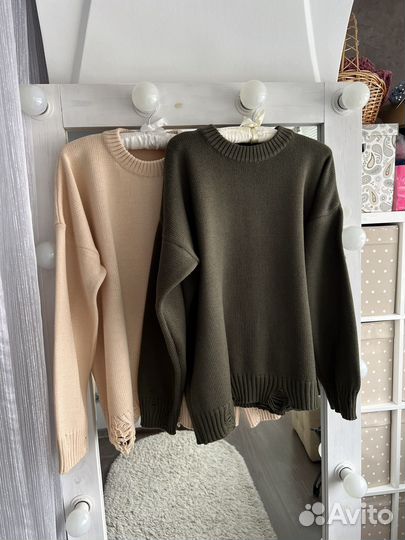 Новый свитер джемпер лакшери рвань меринос вискоза