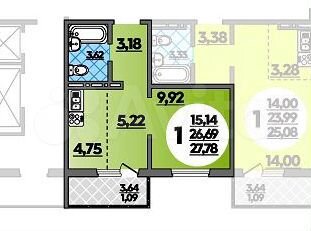 1-к. квартира, 27,8 м², 6/18 эт.