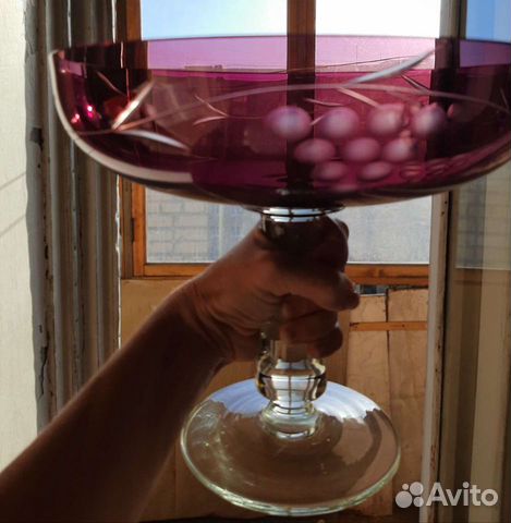 Ваза для фруктов,марганцевое стекло,50-е.гг