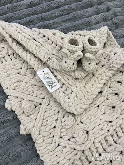 Плед вязаный плюшевый набор на выписку