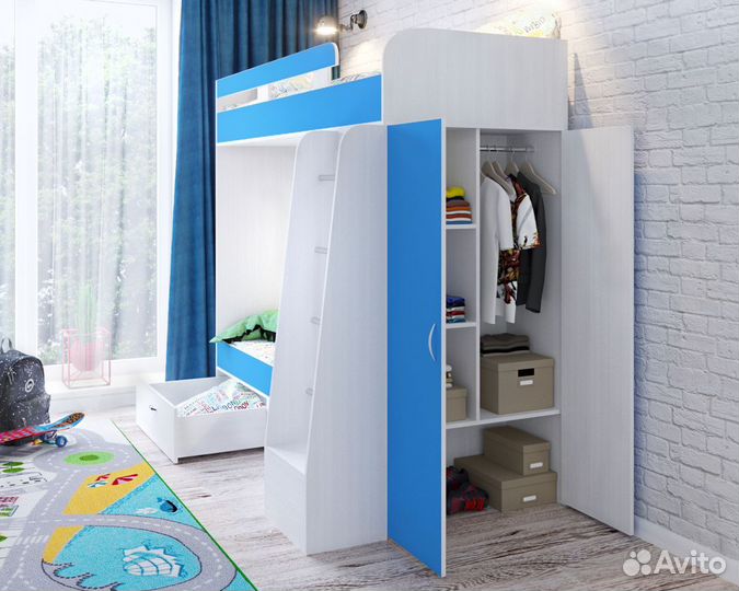 Двухъярусная кровать Юниор-6 со шкафом.Любые цвета