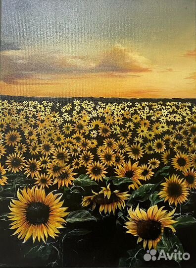 Картина маслом пейзаж подсолнухи