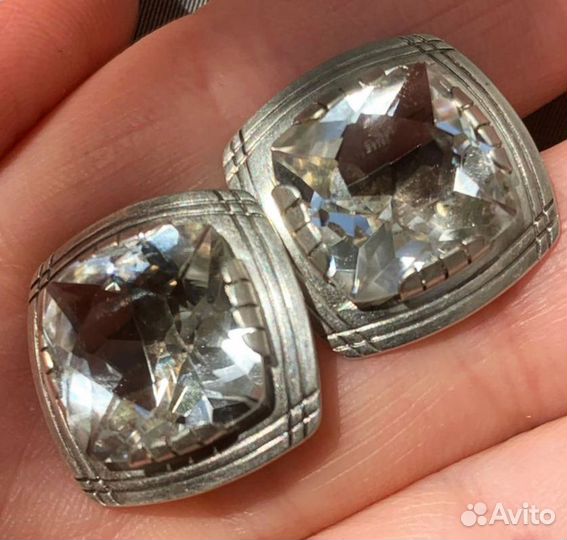 Запонки серебро СССР с горным хрусталём