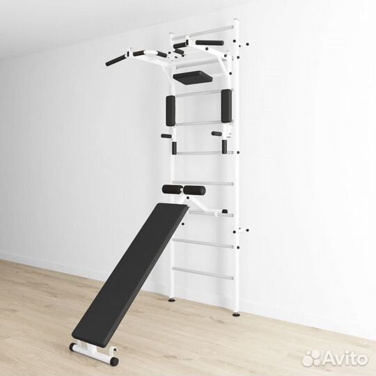 Шведская стенка со скамьей для пресса и турником