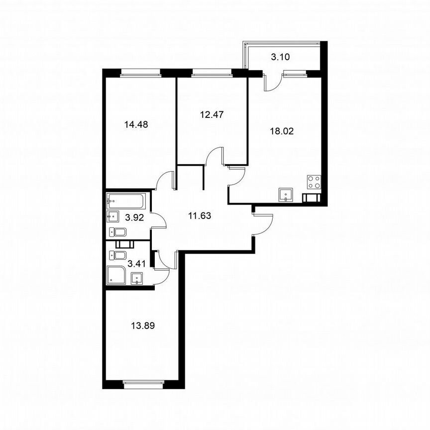3-к. квартира, 79,4 м², 7/9 эт.