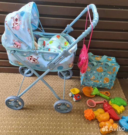 Коляска, собачка + набор для песочницы