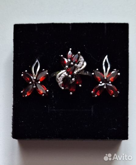 Серьги+кольцо, серебро 925 пробы