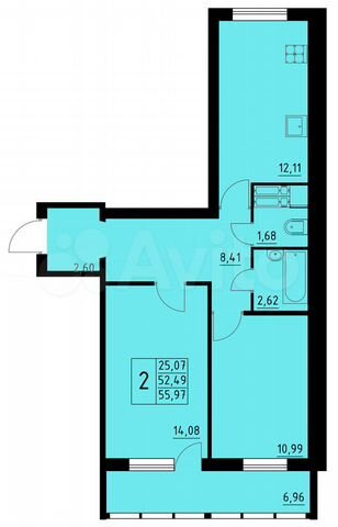 2-к. квартира, 56 м², 2/8 эт.