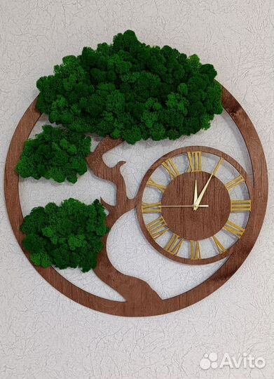 Панно часы стабилизированный мох