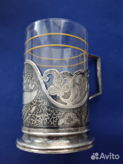 Подстаканник серебро 875 пробы + стакан