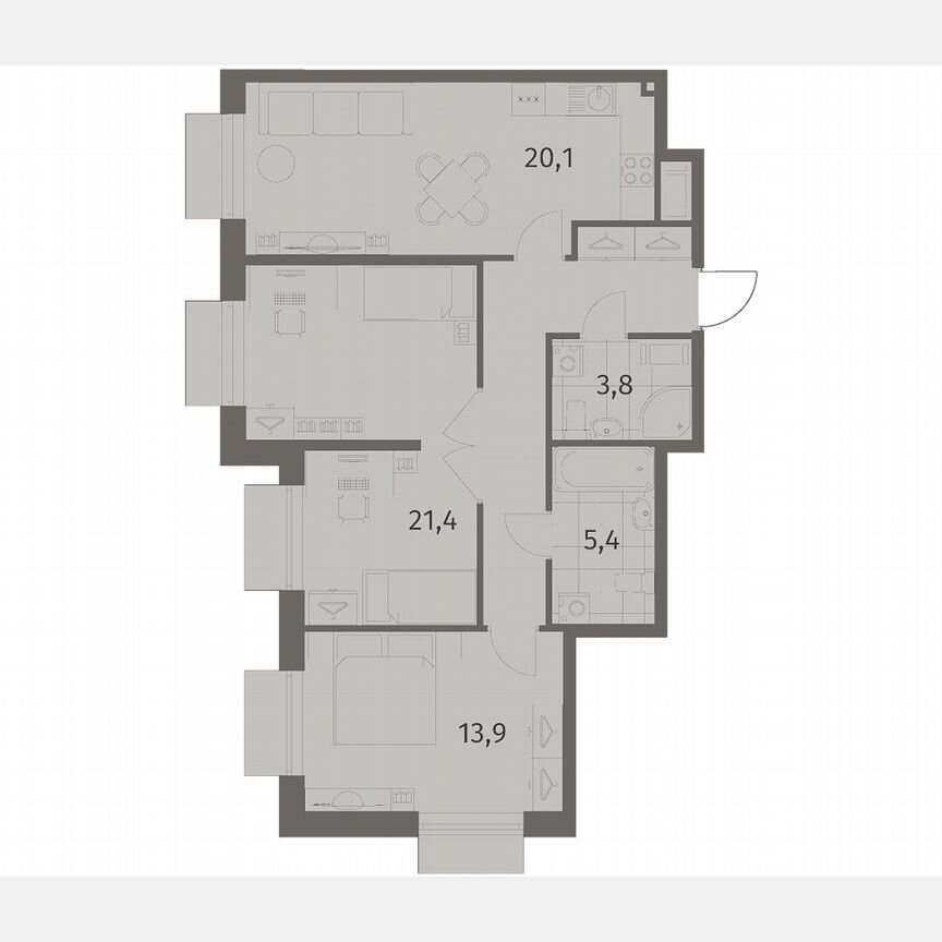 2-к. квартира, 76 м², 4/8 эт.