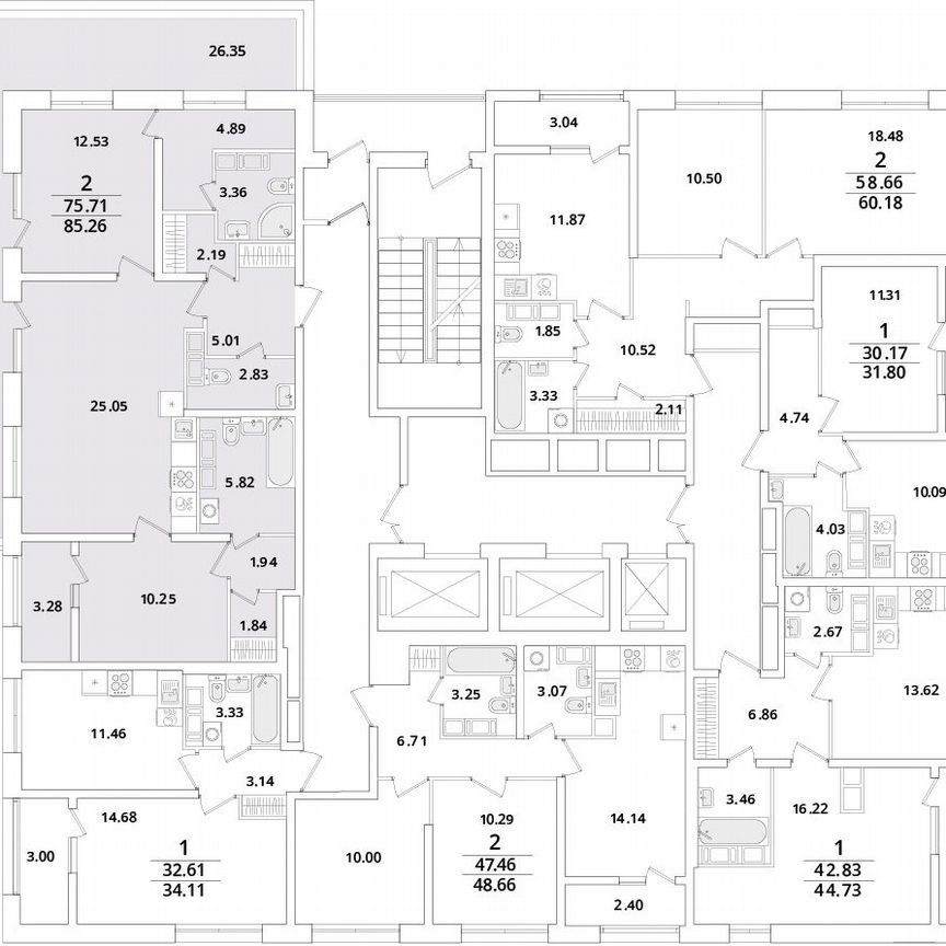 2-к. квартира, 84,9 м², 19/22 эт.