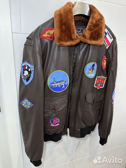 Мужская кожаная куртка пилот бомбер G-1 Top Gun