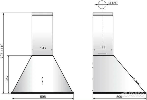 Вытяжка каминная Elikor Омега 60П-650-К3Д, черный