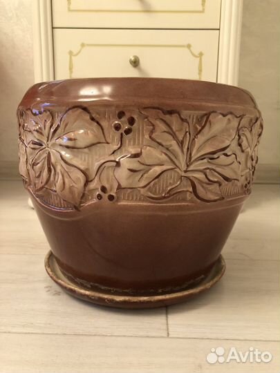 Гршок для цветов глиняный глазированный