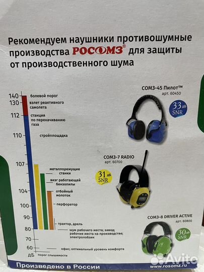 Наушники противошумные новые Росомз-45 Пилот