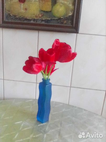 Ваза цветное стекло IKEA, синяя интерьерная