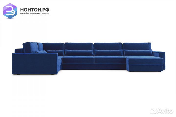 Диван п-образный тик-так Сохо темно-синий