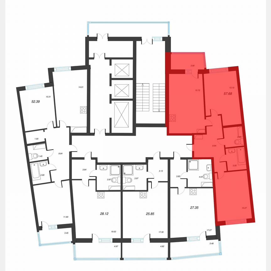 2-к. квартира, 58,5 м², 6/22 эт.