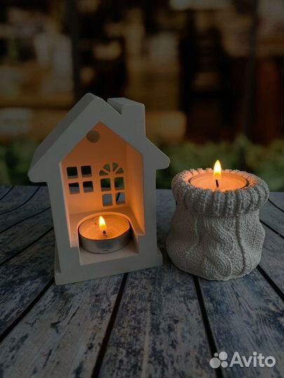 Подсвечник Домик из гипса