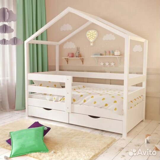 Кроватка берёзаТеремок для малыша высокий борт