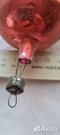 Елочные игрушки СССР. Шар красный с рисунком