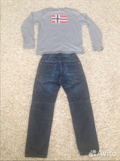 Джинсы тонковки рубашки р.128-134