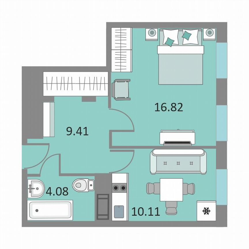 1-к. апартаменты, 39,8 м², 11/13 эт.