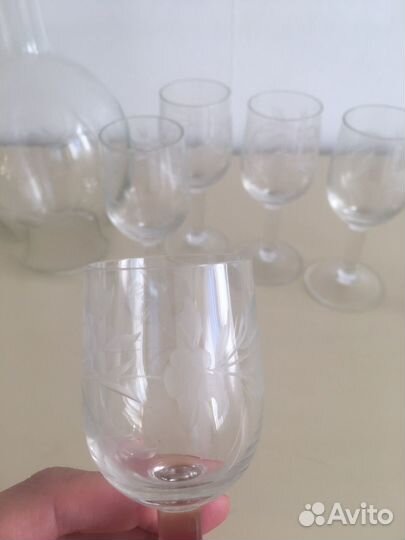 Штоф, рюмки, ваза СССР Алмазная грань 50-е годы